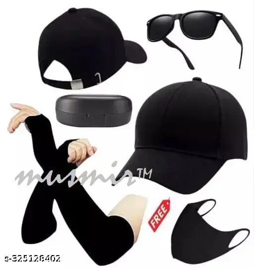 Cotton baseball cap, adjustable with full stretch sleeves & black Wayfarer sunglasses, Indian-made athletic wear for men & boys