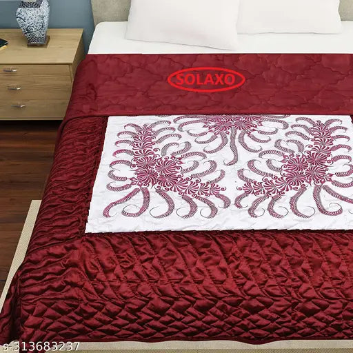 Maroon satin luxury hand block printed bedspread