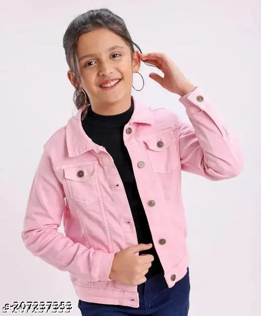 Pink kids stretchable jacket, full sleeve, solid color