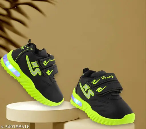 Handy collection kids led shoes with velcro straps in green and blue colors