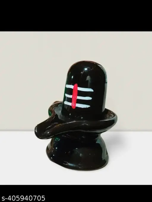 Black ceramic Shivling, ideal for home and office temples. Detailed statue on display