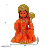 Orange polyresin Hanuman Ji idol, detailed handcrafted, 3-inch size, perfect for temple car dashboard or home decor