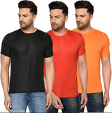 Red black orange solid cotton blend men's round neck t-shirt, casual outing attire