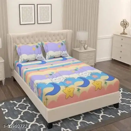 Happy Birthday printed cotton double bedsheet set with 2 pillow covers, ideal for kids rooms and summer, perfect gift for a modern or vintage themed space