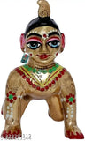 Hand-painted brass Krishna idol set (3 pcs, 312g each), Indian art for Janmashtami