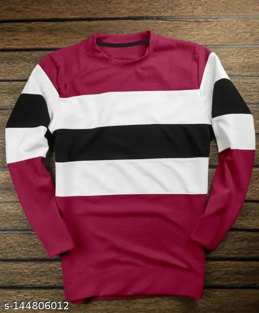 Men's colorblocked cotton Matty Maroon t-shirt with long sleeves, perfect for a great look
