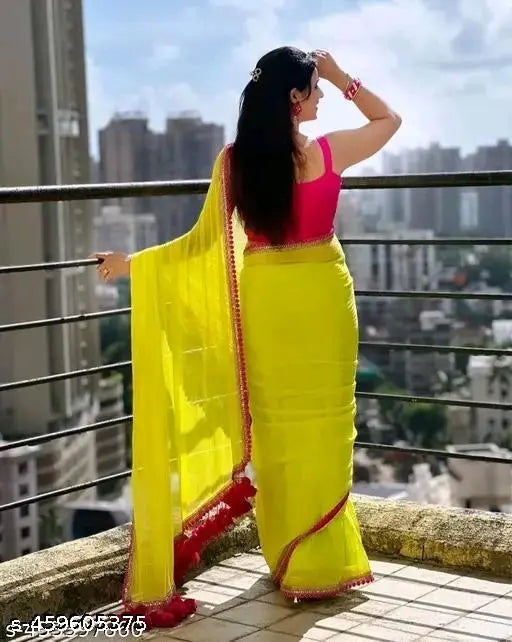 Bandhani georgette saree with separate blouse, embellished pattern and free size, Indian festive wear
