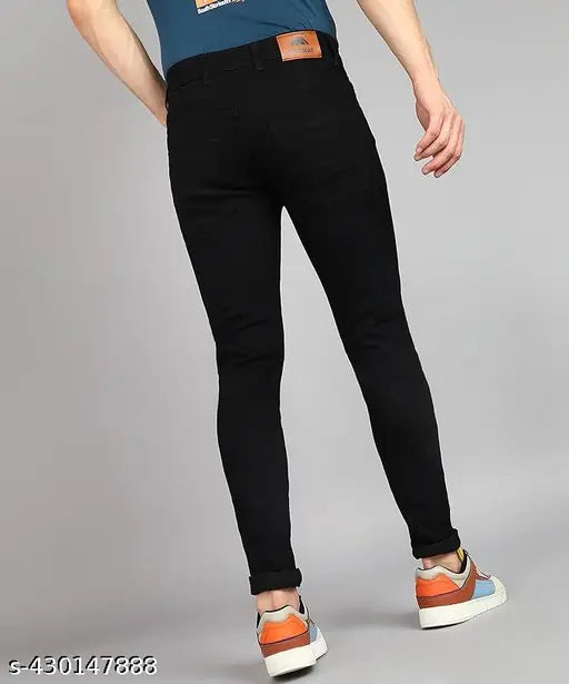 Black denim men's jeans for everyday wear, solid pattern, size 28/30/32/34 from NEW BLUE LITE brand