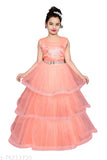 Peach net frock for girls, single pack, three-quarter sleeves, solid pattern, sizes 3-4, 7-8, and 8-9 years