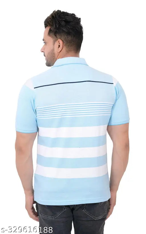 Striped men's polycotton matte regular fit polo t-shirt by EMBRO, ideal for casual wear and denim pairing