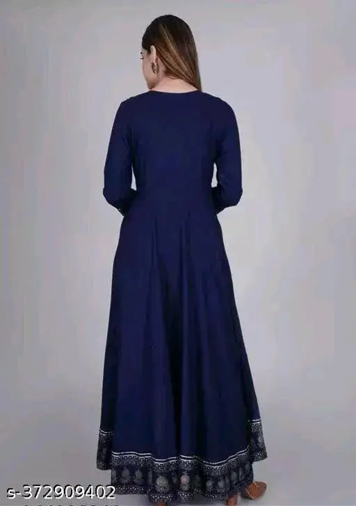 Rayon Forever Anarkali Gown, solid-patterned Indian maxi dress with three-quarter sleeves