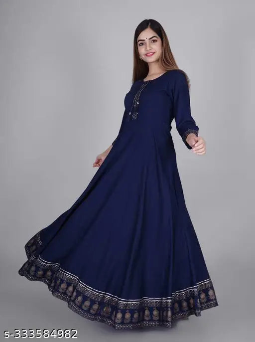 Blue rayon kameez with embroidery, traditional Indian wear