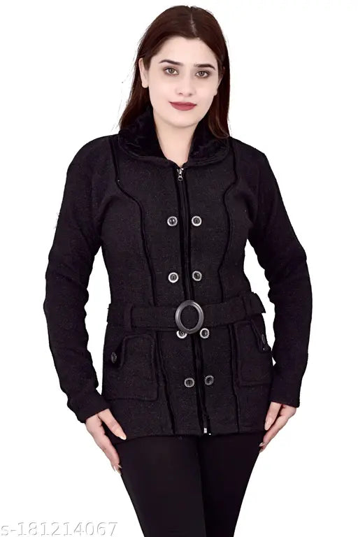 Black woolen colorblocked hooded sweater for girls' winter wear, perfect everyday fashion by Rahima Garments (11-16 years)