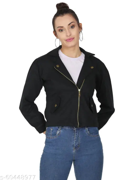 Denim ZIP jacket, new black solid pattern, long sleeves, India-made quality