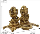 Metal handcrafted Lakshmi-Ganesh statue, traditional Diwali showpiece oil lamp from India