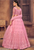 Trendy pink embroidered heavy thread work semi-stitched lehenga, unstitched blouse with dupatta (Free Size), India origin