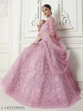 Embroidered net lehenga set in free size, Indian women's traditional wear with choli and dupatta, graceful design