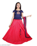 Cotton-blend lehenga choli dupatta set for girls, fully stitched with embroidery work and taffeta silk lehenga, net dupatta, sleeveless design