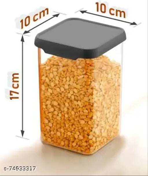 Clear plastic container with black lid, 1100ml, ideal for dry goods.