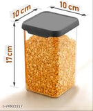Clear plastic container with black lid, 1100ml, ideal for dry goods.