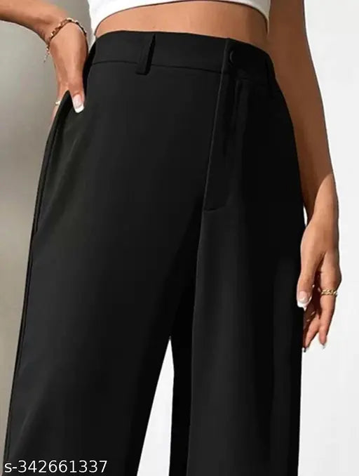 Black high waisted women's trousers, zip closure