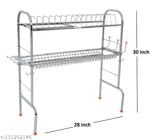 Stainless steel dish rack in kitchen