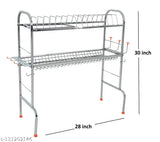 Stainless steel dish rack in kitchen