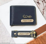 Customized canvas & leather wallet and key chain combo, textured net design, free size. Place order on Gillkart, WhatsApp 6306958968 with Order ID, name, color, charm design