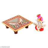 Marble Ganesh Idol with Exquisite Chowki - Premium decorative showpiece for Pooja Mandir, home or office decor