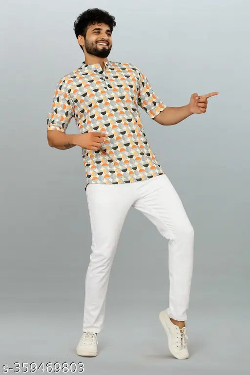 Men's self-designed polo neck polyester T-shirt, short sleeves with printed pattern on display