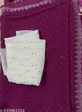 Purple silk saree with white border, intricate design