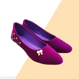 Black velvet ballet flats with embellishments, women's fashion