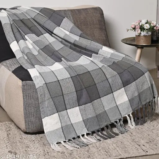 Soft cotton blend checkered throw blanket for couch, 50x60 inches, eco-friendly home decor essential