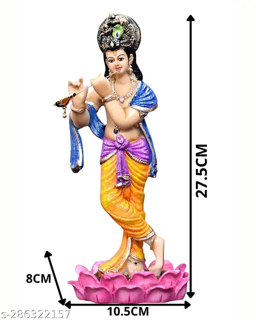 Resin Krishna Idol for Home Decor, 10.5cm x 27.5cm x 8cm. Elegant Indian God Lord figure, perfect for gifting and home decoration