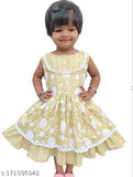 Multicolor floral print cotton knee length midi dress with ruffles, perfect for baby girl summer parties or special occasions