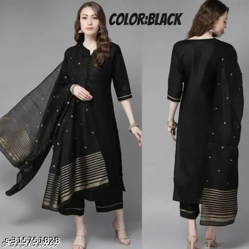 Cotton blend New Sytile Kurta set with dupatta and bottomwear, solid-colored Indian ethnic wear for women (S-XXXL)