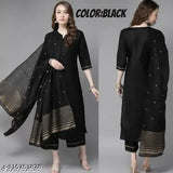 Cotton blend New Sytile Kurta set with dupatta and bottomwear, solid-colored Indian ethnic wear for women (S-XXXL)