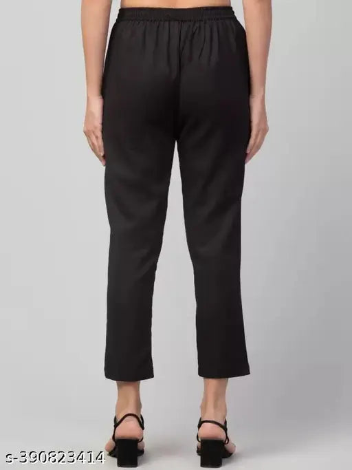 Black cotton blend trousers women's regular fit