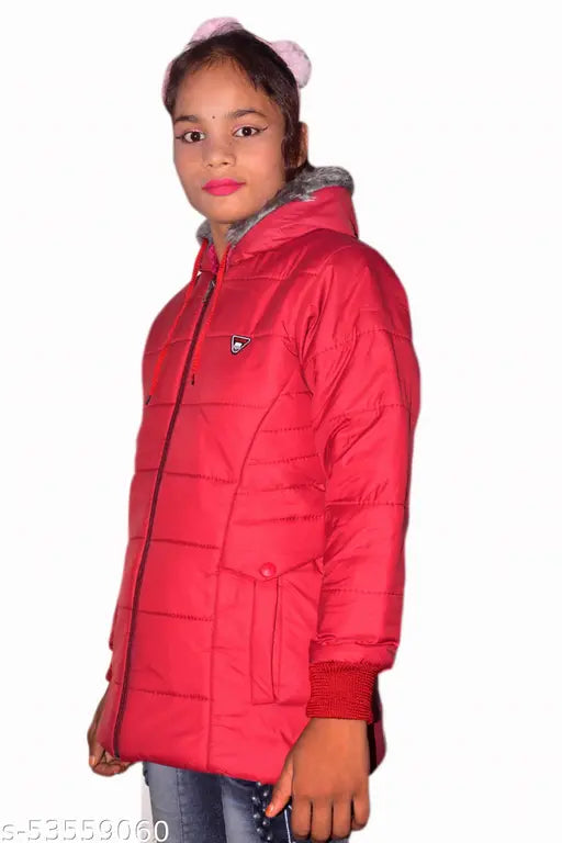 Red puffer kids jacket with hood