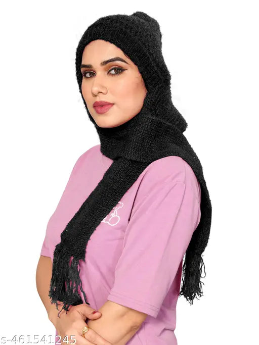 Woolen winter cap and muffler set, soft knit for women, self-design fur design, Indian origin