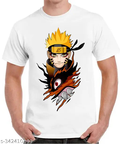 Mens polyester short-sleeve printed t-shirt, trendy round neck design for men. S - 36in x 26in, M - 38in x 27in, L - 40in x 28in, XL - 42in x 29in. Made in India