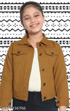 Tan cotton jacket with button front, black ribbon detailing, short sleeves