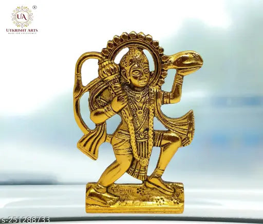 Gold plated Hanuman ji statue, traditional Indian temple decor item, 5cm x 1.5cm x 9.5cm, ideal gift for religious occasions