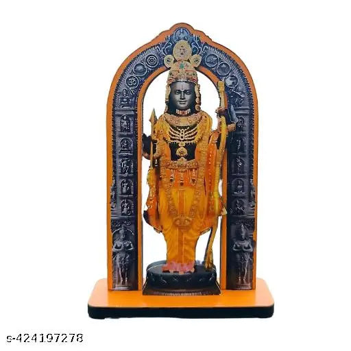 Light weight wooden Ram Lala car dashboard idol, handcrafted religious art for auto decor from India