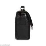 Women's black sling bag with leather trim, adjustable strap
