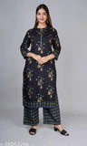 Rayon petite women's printed net kurta sets with palazzos, three-quarter sleeves, single quantity from Aishani, India