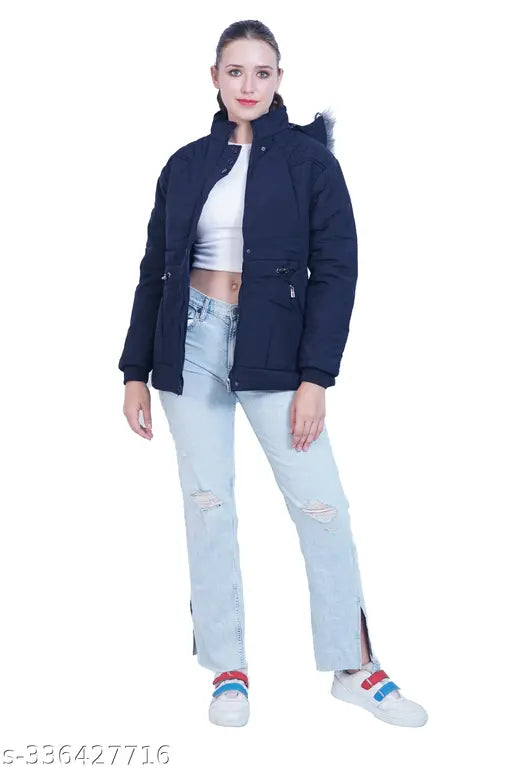 Women's solid nylon Winter Huddie Jacket by Lily Buds, size S (36in bust, 28in length)