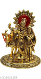 Metal Radha Krishna cow idol set, luck and prosperity symbol for home decor, office, or temple gift
