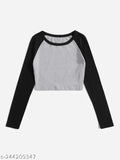 Cotton Women's Crop top, solid net, long sleeves, size XS-XXXXL, India-made fashion basics