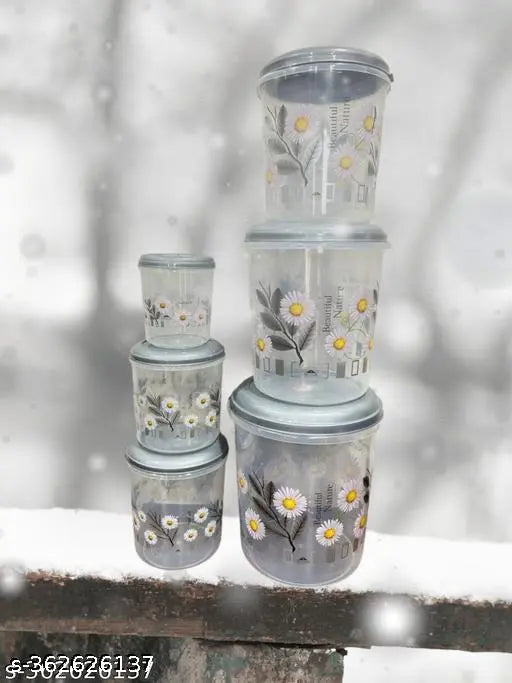 Khodal plastic grocery container set in grey, containing containers of 1000ml, 2000ml, 3000ml, 6000ml, 8000ml, and 12000ml
